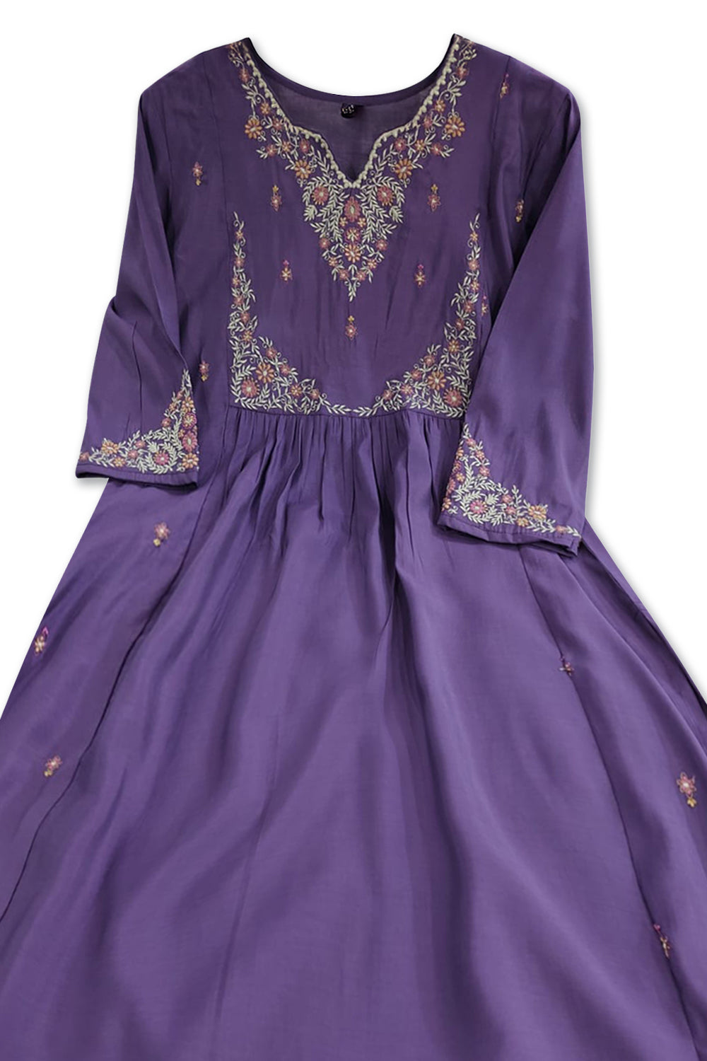 Women’s Cotton Blend Regular Fit Kurthi for Daily and Ethnic Wear with 3/4th Sleeves - Purple - 307