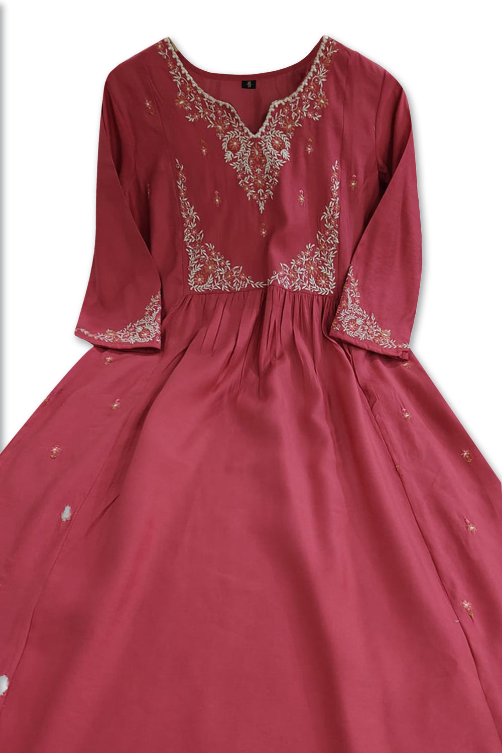 Women’s Cotton Blend Regular Fit Kurthi for Daily and Ethnic Wear with 3/4th Sleeves - Red - 307