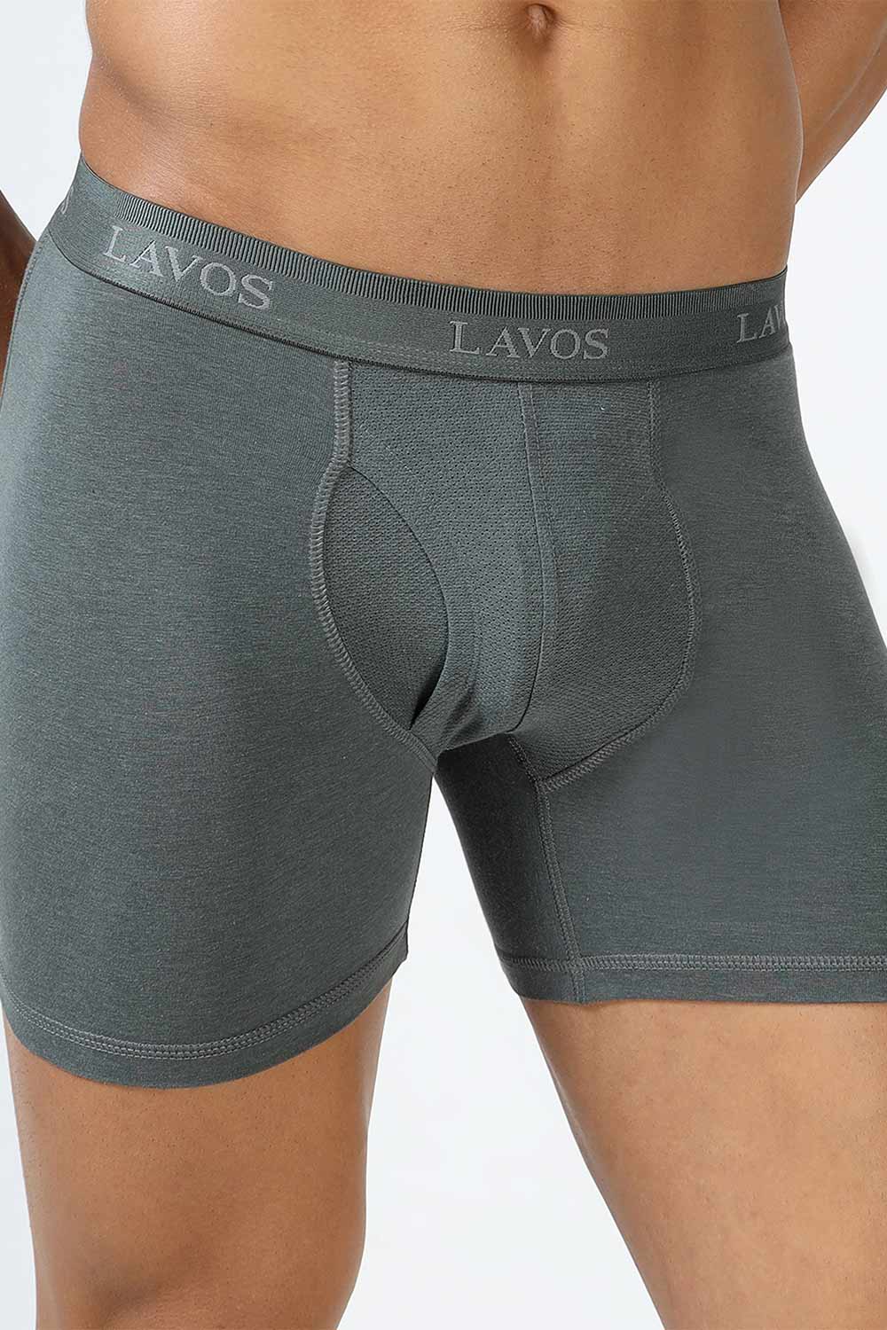 Lavos Men's Bamboo Cotton Boxer Briefs | Mid Rise 4-Way Stretch Underwear | Breathable Organic Cotton Antibacterial Trunks - LM2003