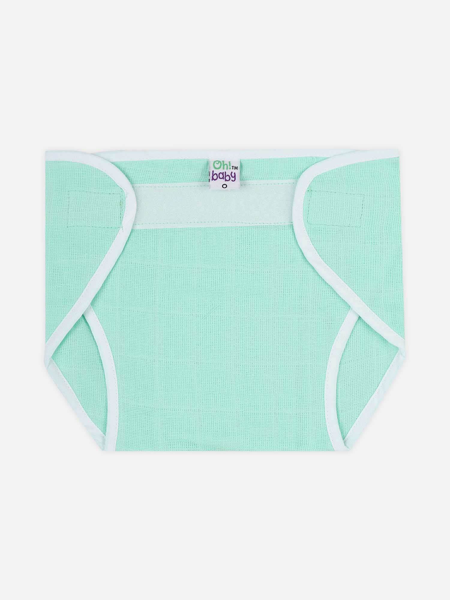 Oh Baby Plain Velcro Nappies Green - Ltpl - Naidu Hall Family Store
