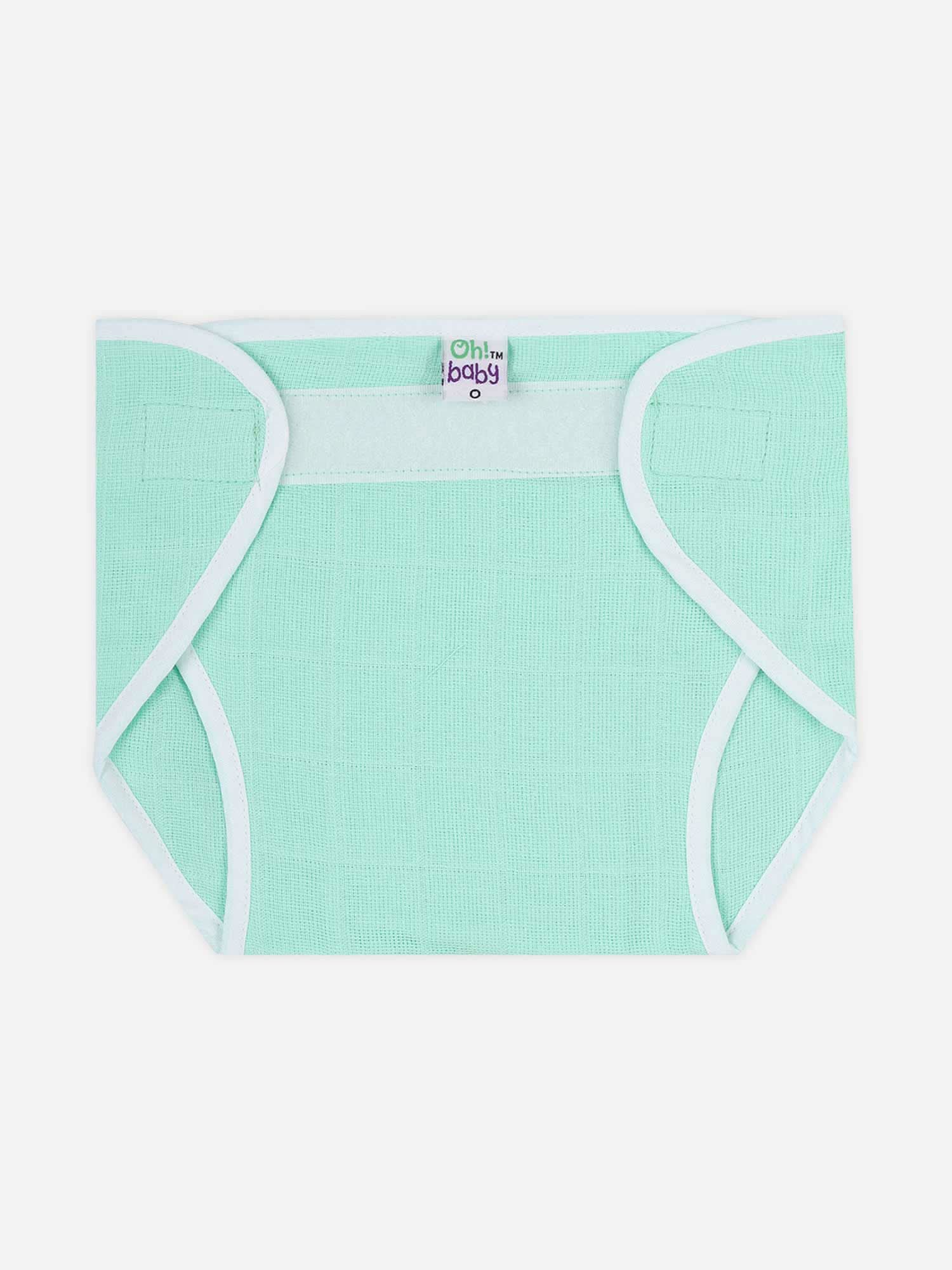 Oh Baby Plain Velcro Nappies Green - Ltpl