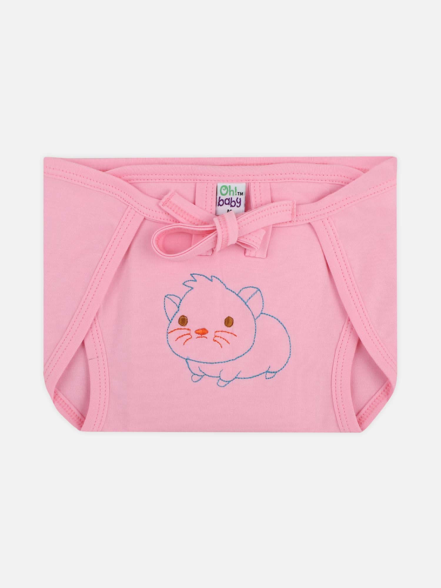 Oh Baby Plain Embroidery Knitted Round Pink - Rdpl
