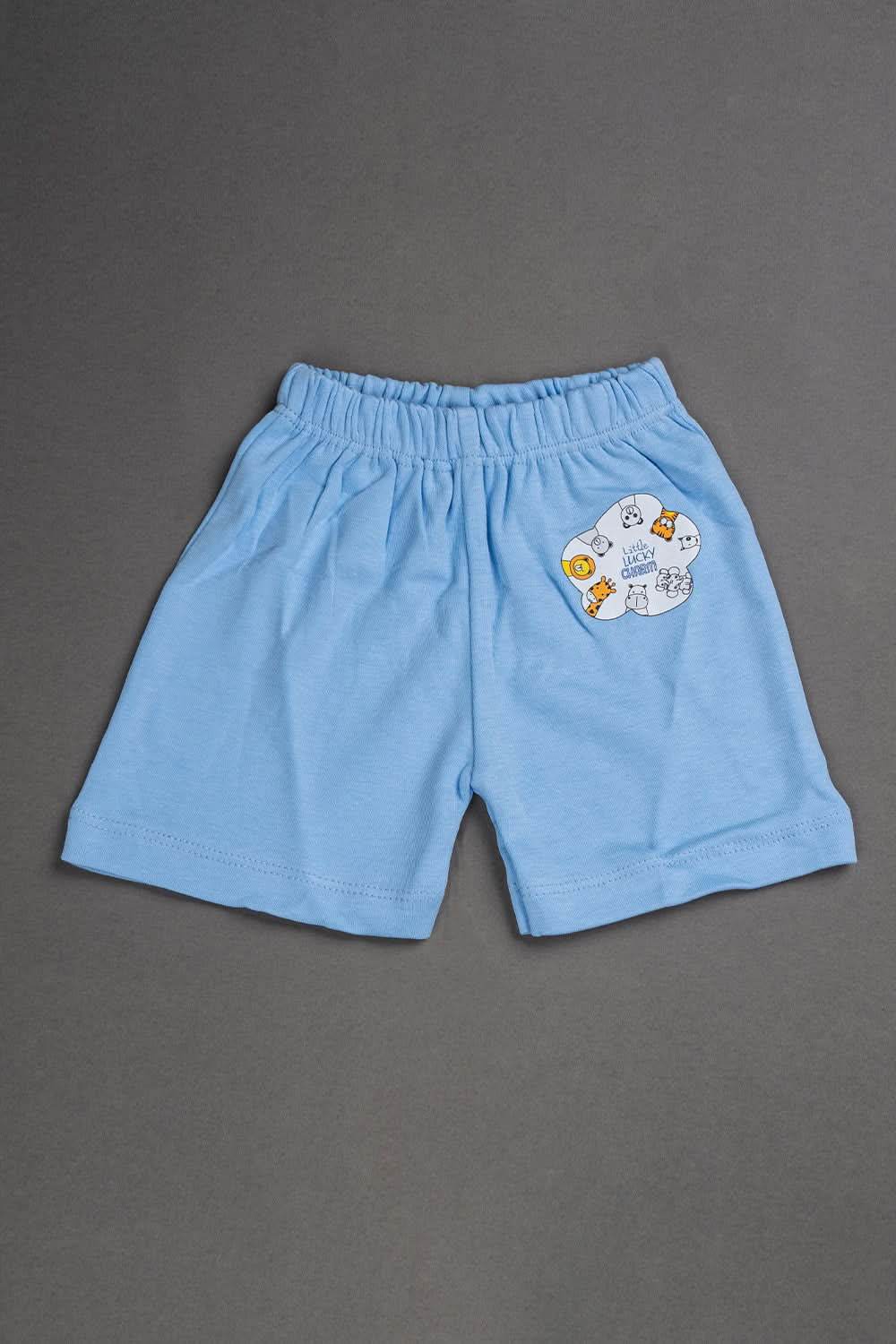 Oh Baby Cotton Interlock Knit Animal Print Shorts Pack Of - 2 - Sky Blue & Assorted - R204 - Naidu Hall Family Store