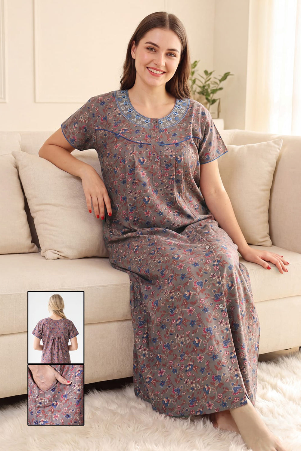 Women’s Cotton Nighty | Relaxed Fit Short Sleeve Night Dress for Women | Comfortable Everyday Nightwear | 1079-1057