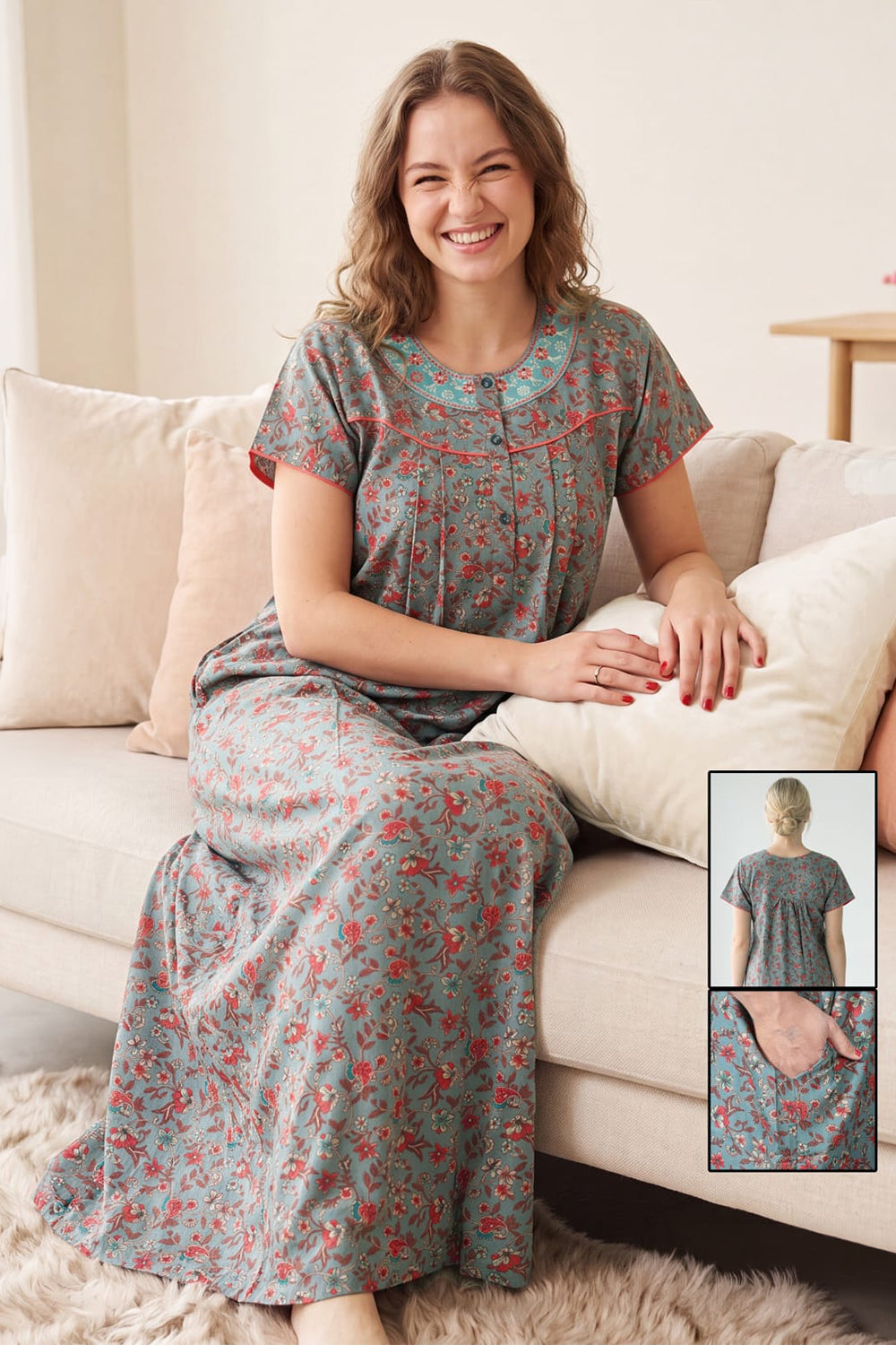 Women’s Cotton Nighty | Relaxed Fit Short Sleeve Night Dress for Women | Comfortable Everyday Nightwear | 1079-1057