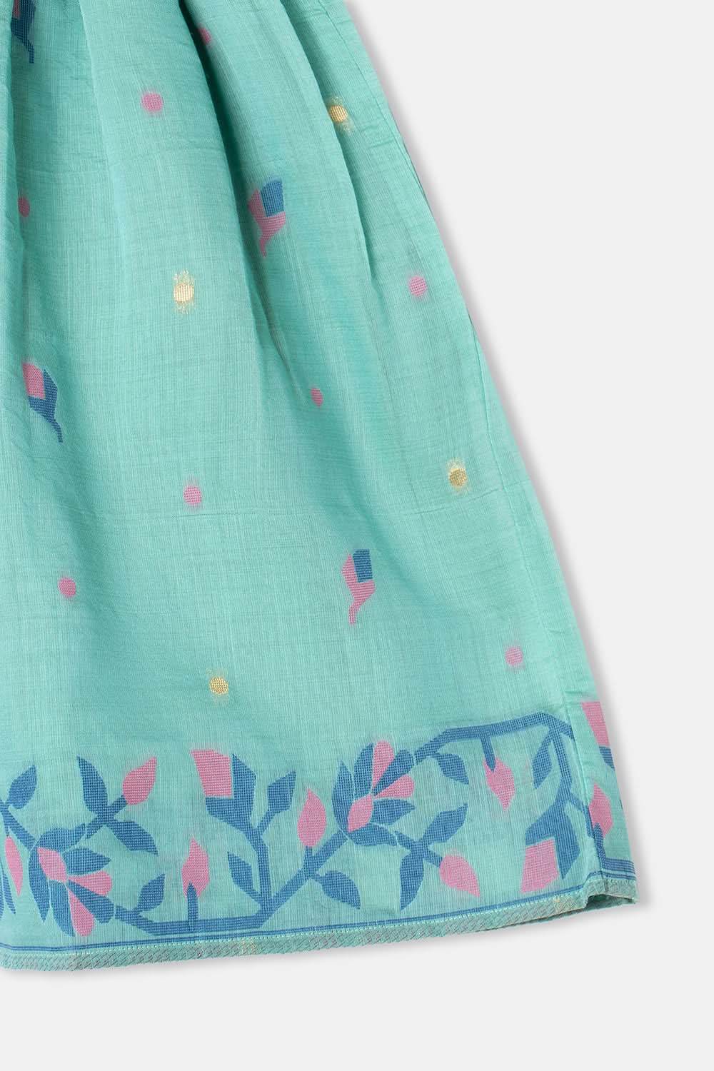 Chittythalli Girls Pavadai Set Cotton Blend with Sweetheart Neckline & Box Pleat Skirt- Sky Blue - PS75 - Naidu Hall Family Store