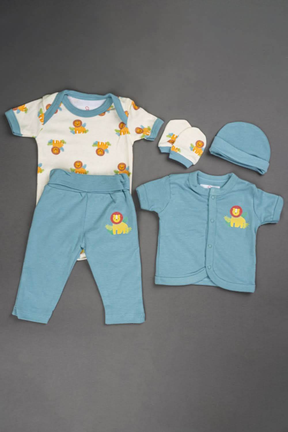 Oh Baby Cotton Interlock Knit Animal Print Infant Gift Set - Blue - S202 - Naidu Hall Family Store