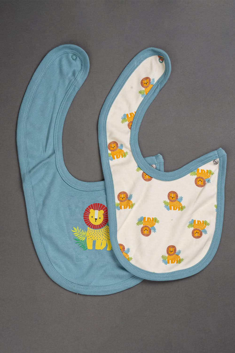 Oh Baby Cotton Interlock Knit Animal Print Bib Pack Of- 2 - Blue & Assorted - B202