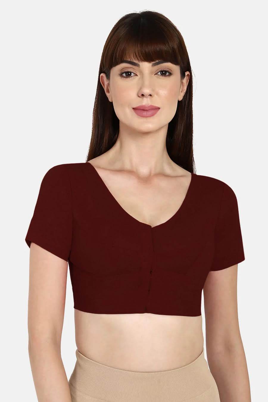 Naidu Hall Round neck Silk Cotton short sleeve blouse - Brown - Naidu Hall Family Store