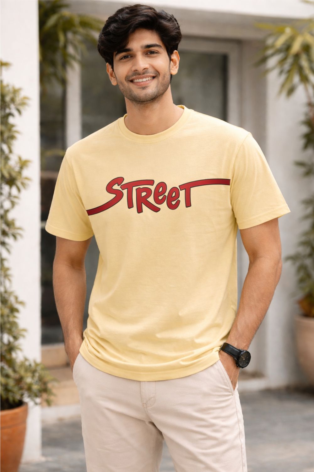 Enhance Men’s Cotton Graphic Printed Crew Neck T-Shirt | Street Style Round Neck Half Sleeve Everyday Wear - Skin - TG09