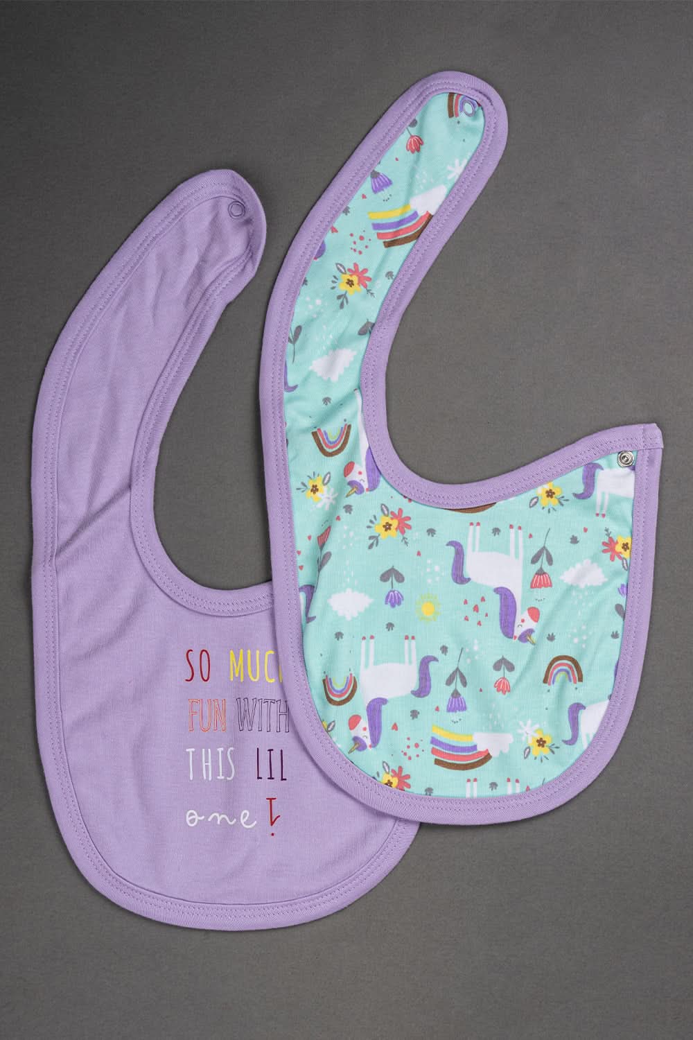 Oh Baby Cotton Interlock Knit Animal Print Bib Pack Of- 2 - Lilac & Assorted - B205