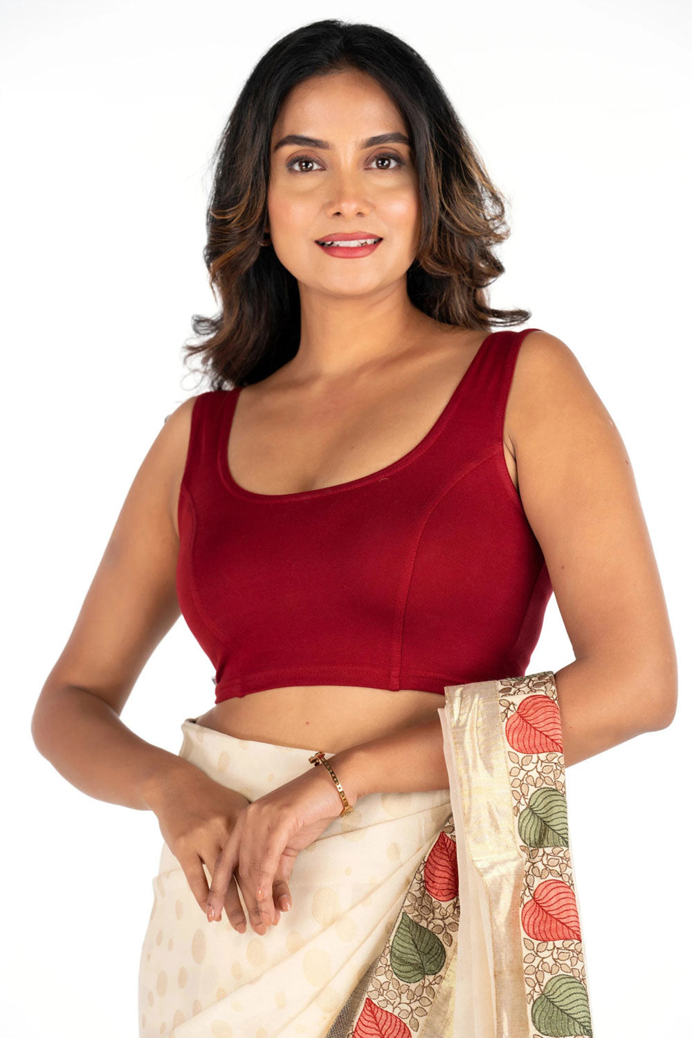 Women's Stretchable Sleeveless Princess Cut Readymade Saree Blouse – Everyday Comfort Ethnic Blouse for Sarees - 1323