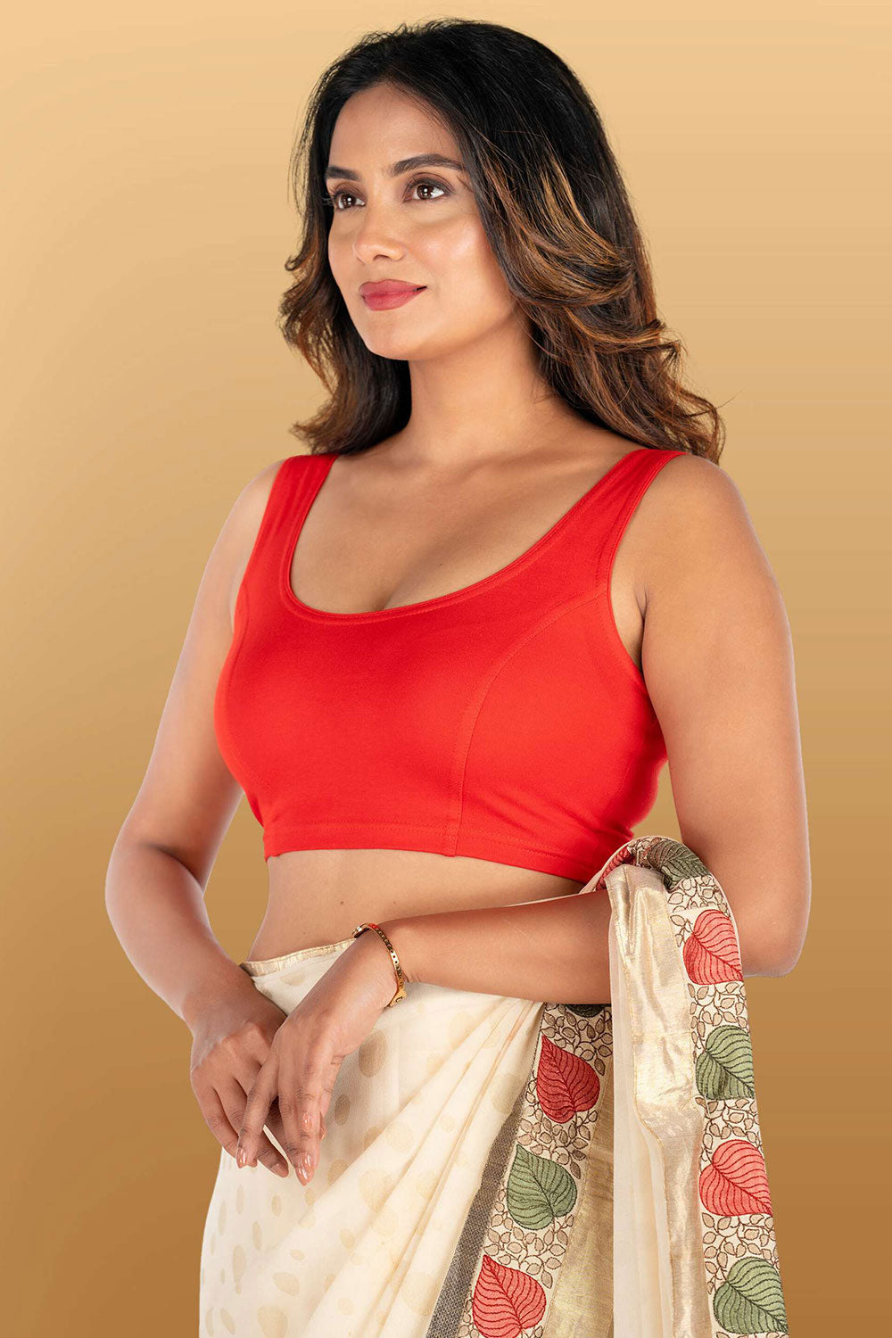 Women's Stretchable Sleeveless Princess Cut Readymade Saree Blouse – Everyday Comfort Ethnic Blouse for Sarees - 1323