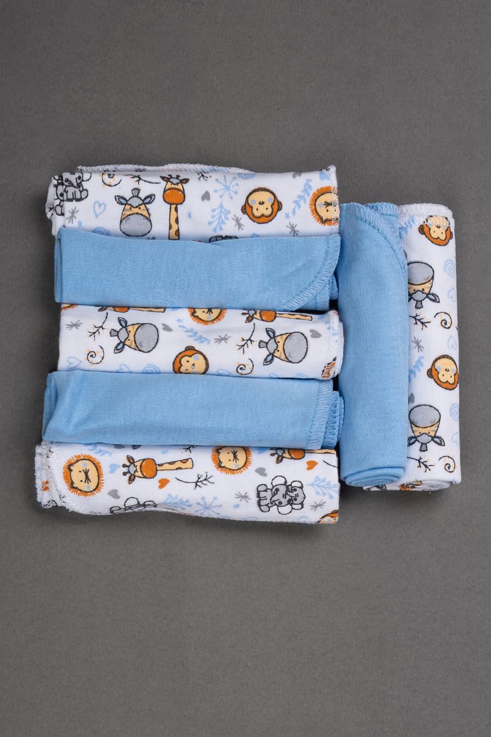 Oh Baby Cotton Interlock Knit Animal Print Wash Cloth Pack Of - 7 - Sky Blue & Assorted - C204