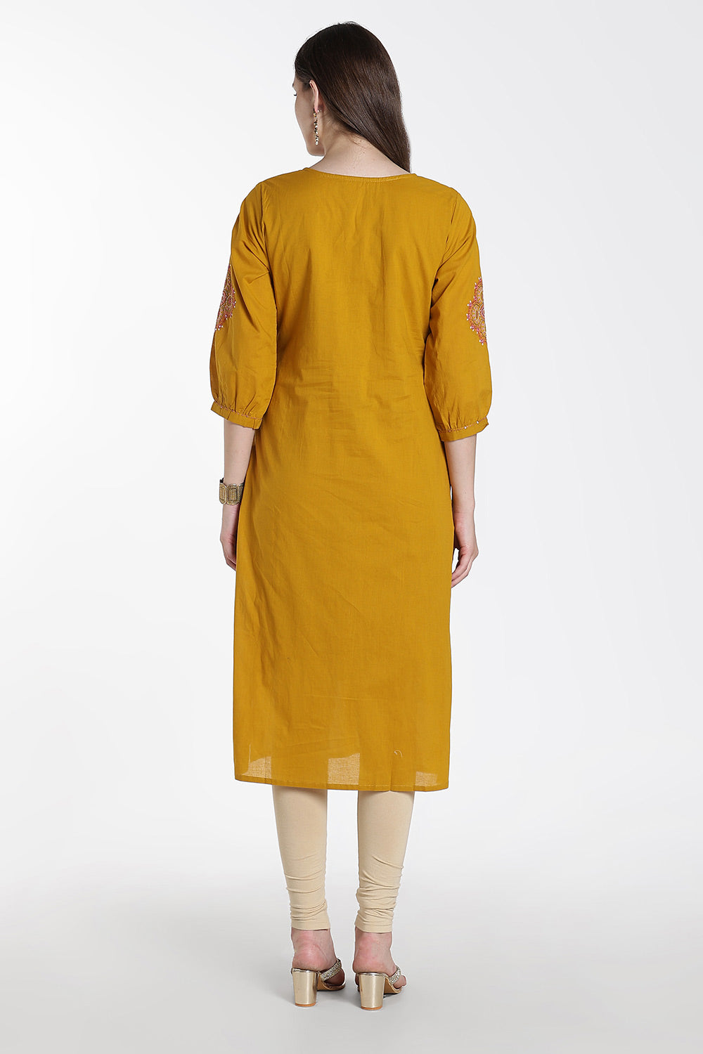 Mythri Cotton Kurti for Women – Straight Fit Kurthi with Embroidery & Puff Sleeves | Everyday Wear Kurta - 1349