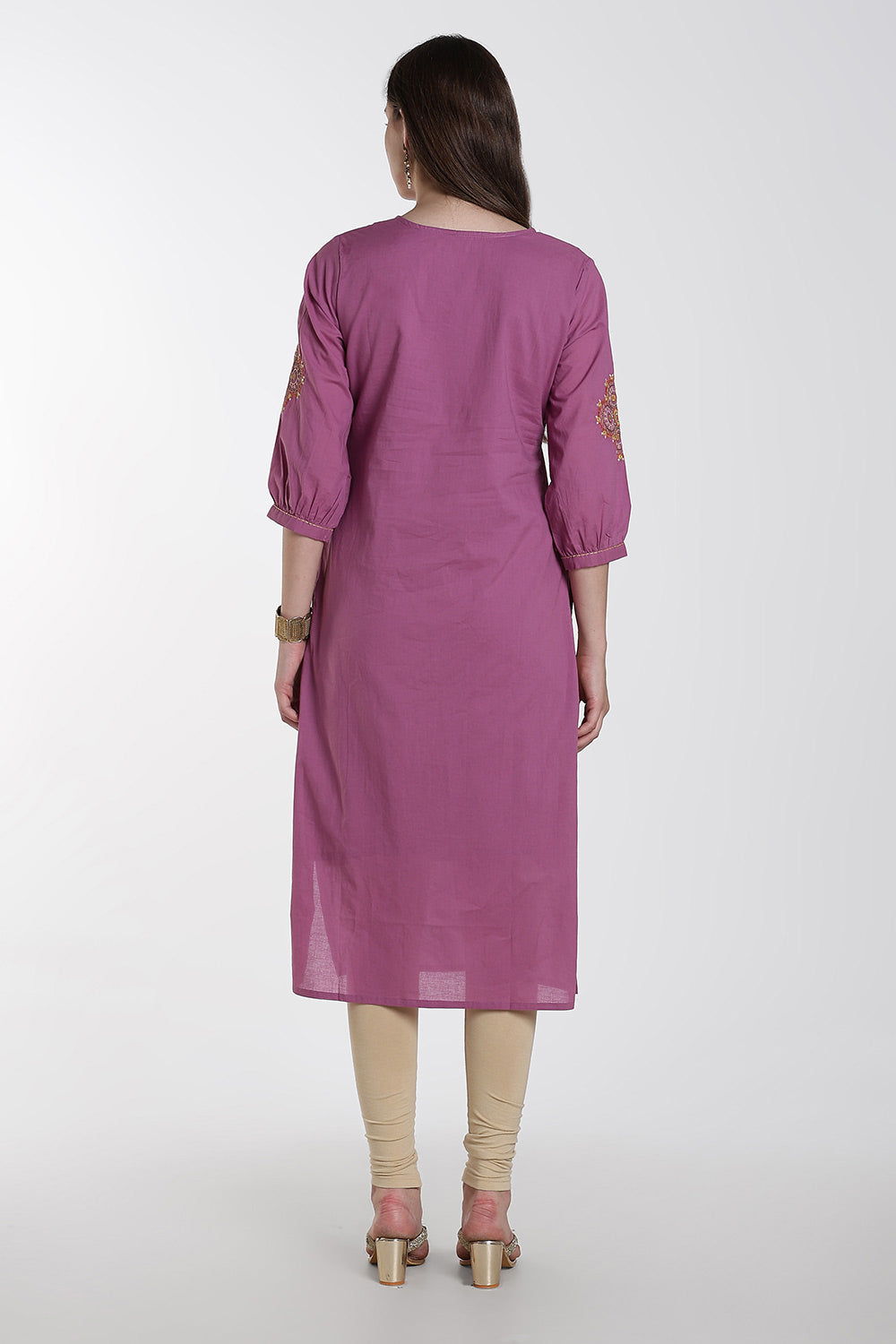 Mythri Cotton Kurti for Women – Straight Fit Kurthi with Embroidery & Puff Sleeves | Everyday Wear Kurta - 1349