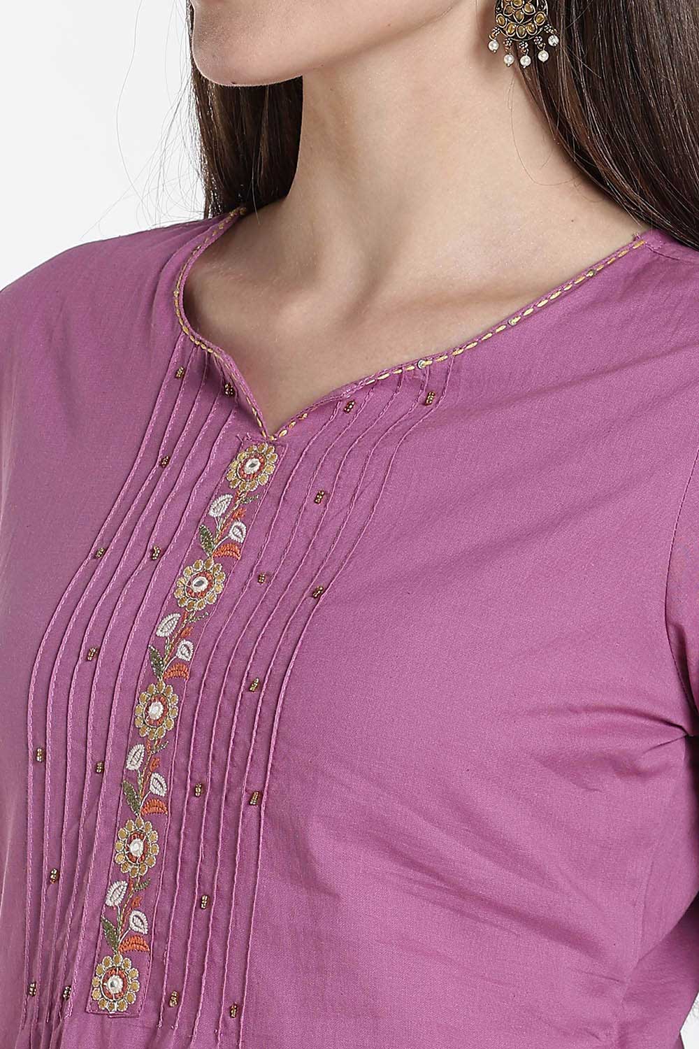 Mythri Cotton Kurti for Women – Straight Fit Kurthi with Embroidery & Puff Sleeves | Everyday Wear Kurta - 1349