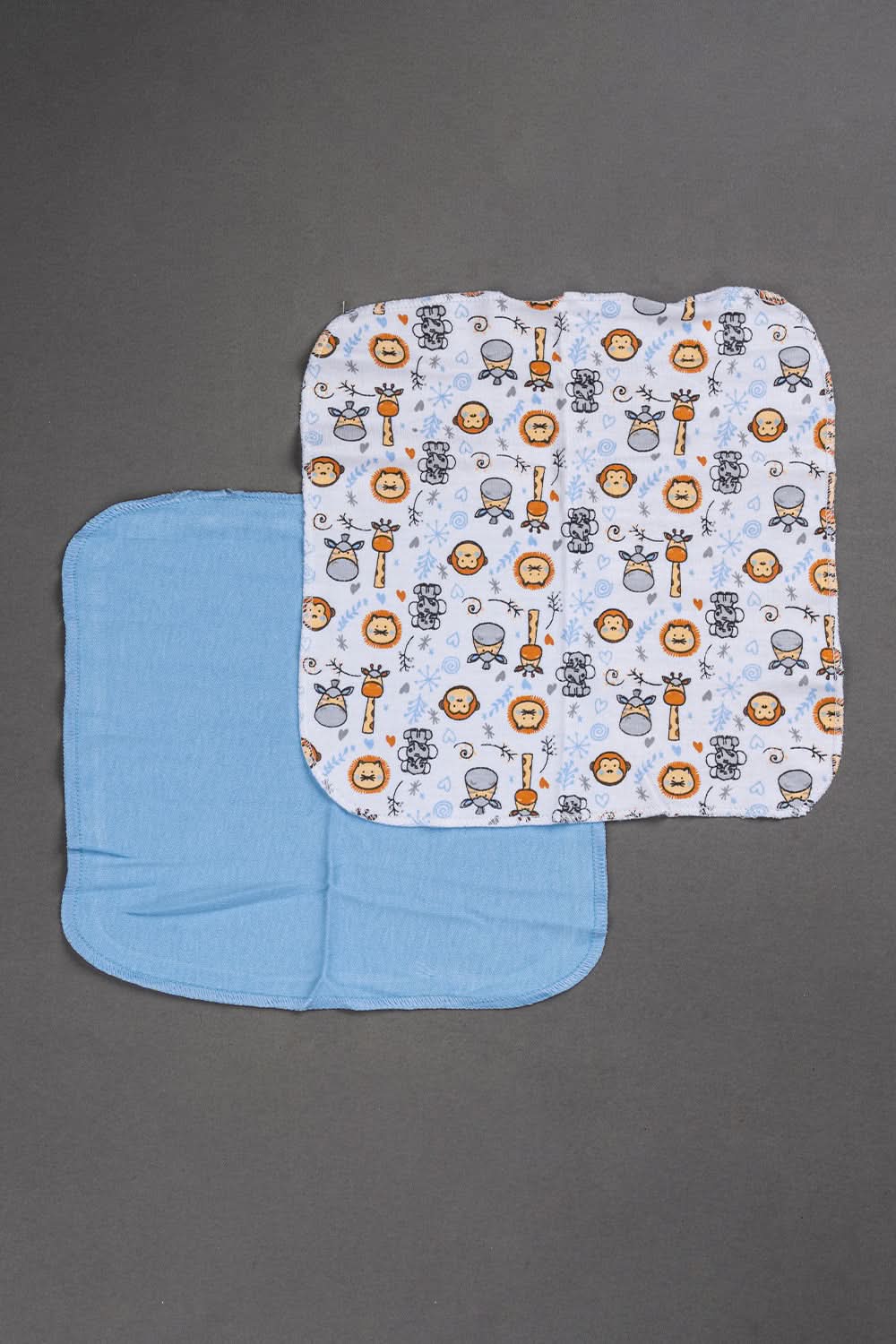 Oh Baby Cotton Interlock Knit Animal Print Wash Cloth Pack Of - 7 - Sky Blue & Assorted - C204