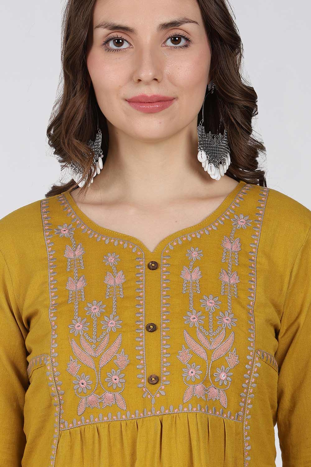 Mythri Cotton Top for Women – Fit & Flare Embroidered Top with Round Neck V-Notch | Stylish Everyday Wear Top - 1392