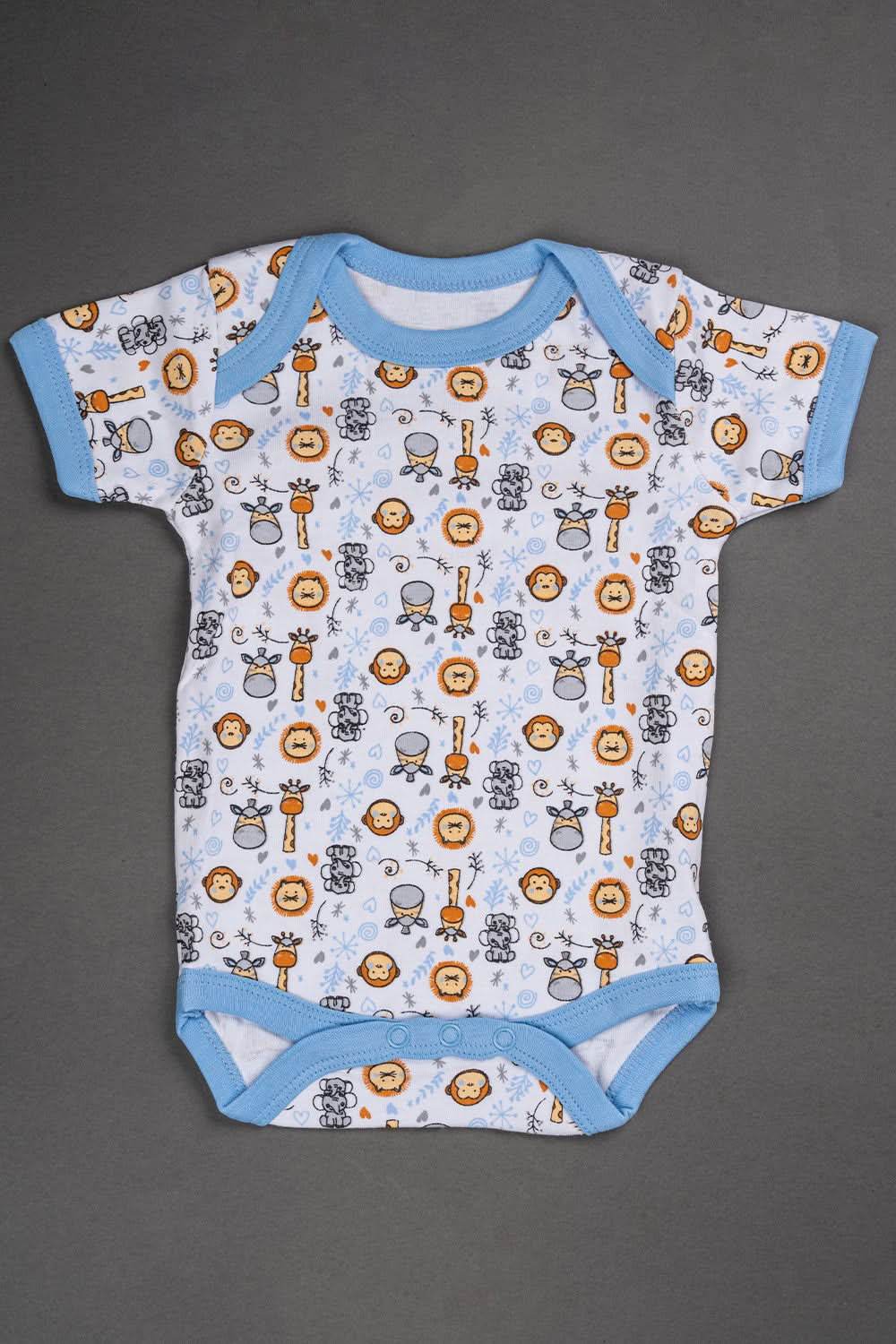 Oh Baby Cotton Interlock Knit Animal Print Halfsleeve Onesies Pack Of - 2 - Sky Blue & Assorted - S204 - Naidu Hall Family Store