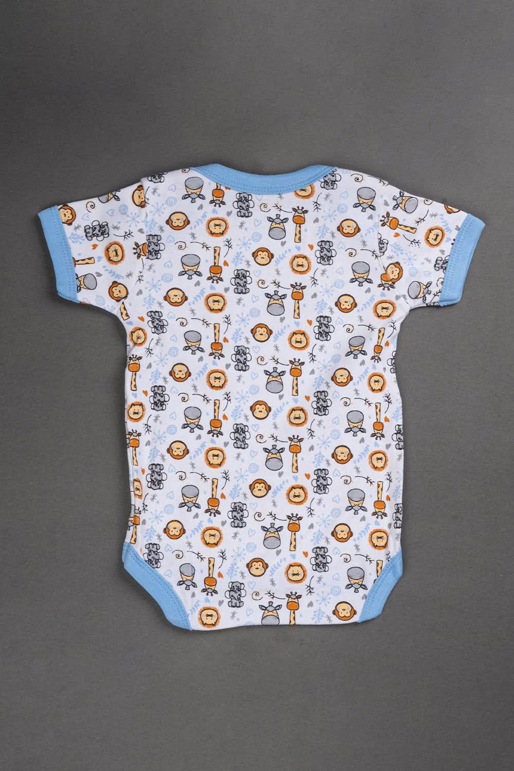 Oh Baby Cotton Interlock Knit Animal Print Halfsleeve Onesies Pack Of - 2 - Sky Blue & Assorted - S204 - Naidu Hall Family Store