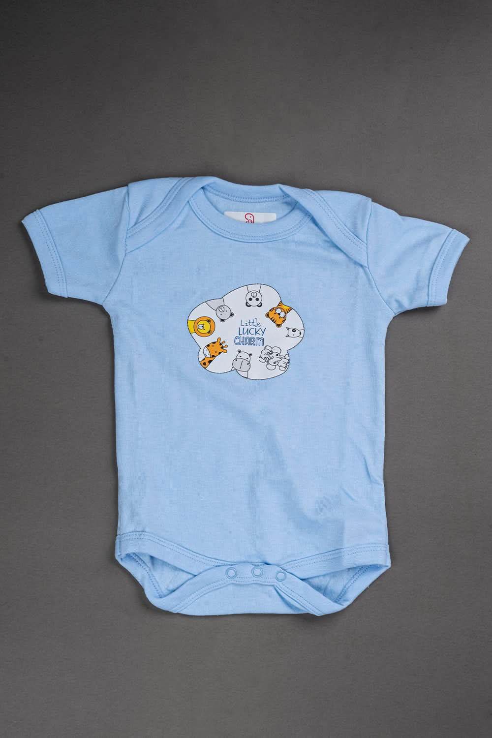 Oh Baby Cotton Interlock Knit Animal Print Halfsleeve Onesies Pack Of - 2 - Sky Blue & Assorted - S204 - Naidu Hall Family Store