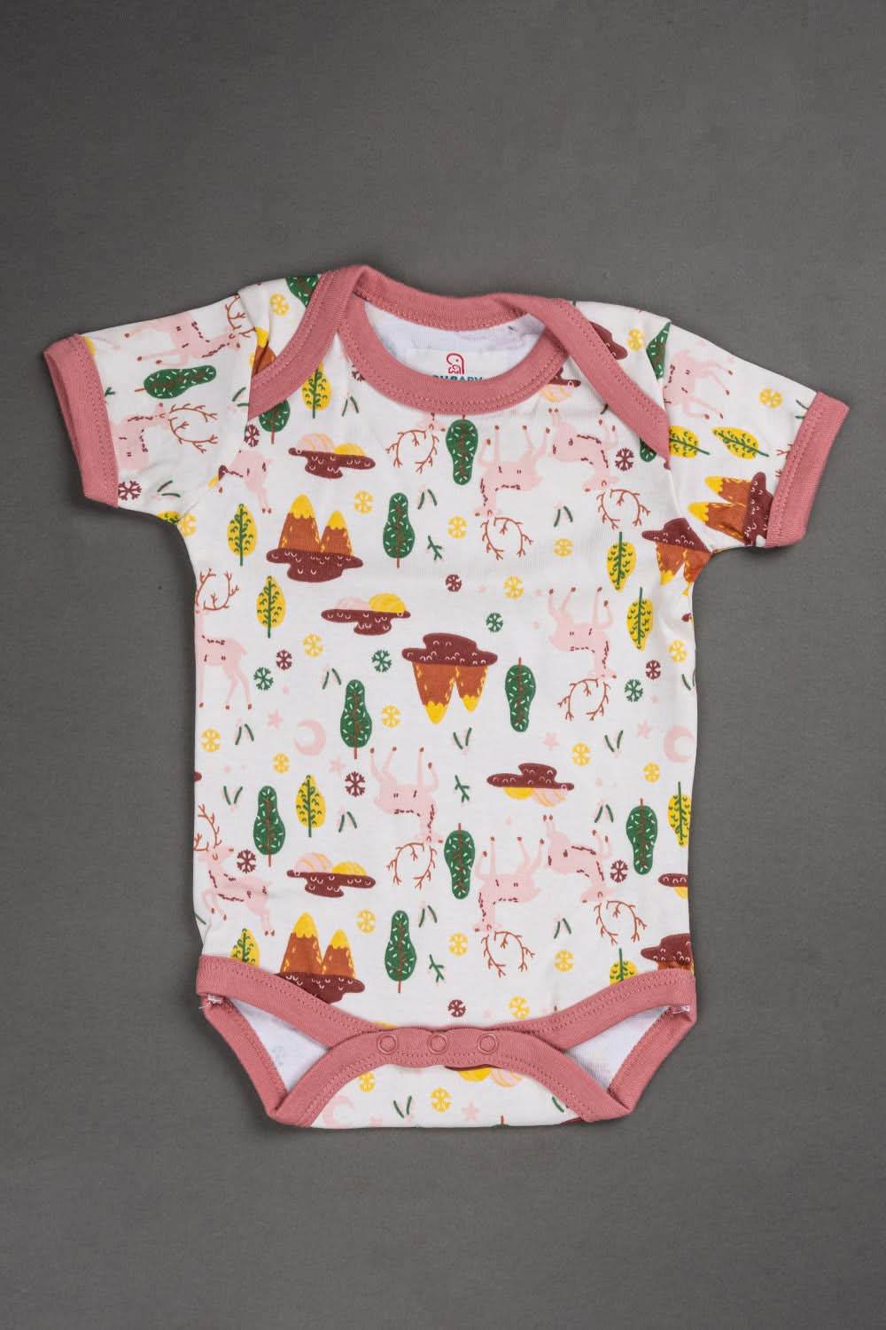 Oh Baby Cotton Interlock Knit Animal Print Halfsleeve Onesies Pack Of - 2 - Pink & Assorted - S201 - Naidu Hall Family Store