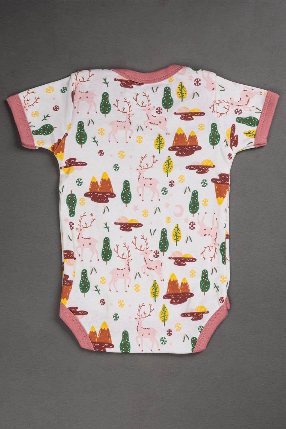 Oh Baby Cotton Interlock Knit Animal Print Halfsleeve Onesies Pack Of - 2 - Pink & Assorted - S201 - Naidu Hall Family Store