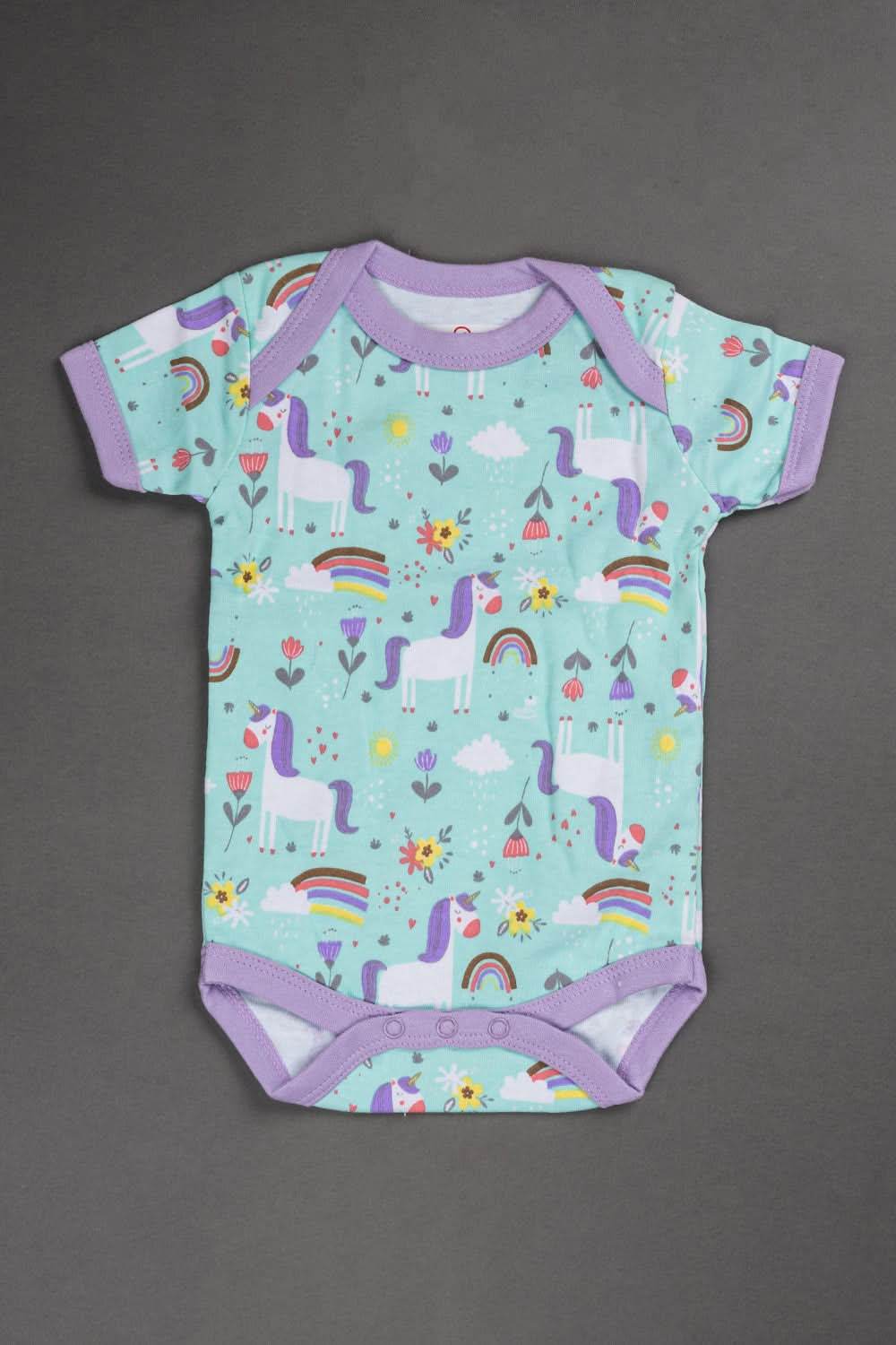 Oh Baby Cotton Interlock Knit Animal Print Halfsleeve Onesies Pack Of - 2 - Lilac & Assorted - S205 - Naidu Hall Family Store