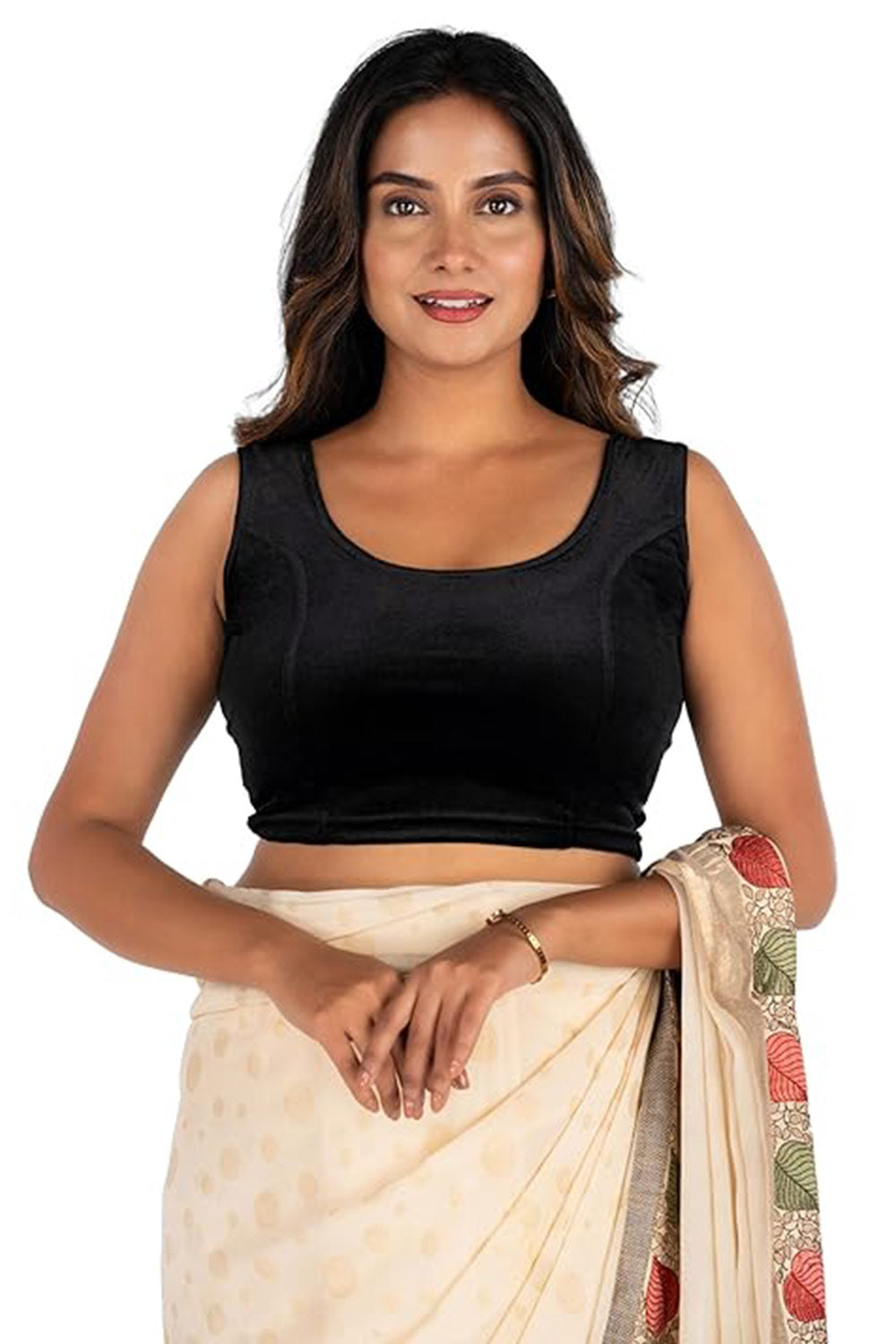 Women's Velvet Stretchable Sleeveless Princess Cut Readymade Saree Blouse – Premium Party Wear Ethnic Blouse - 1940V
