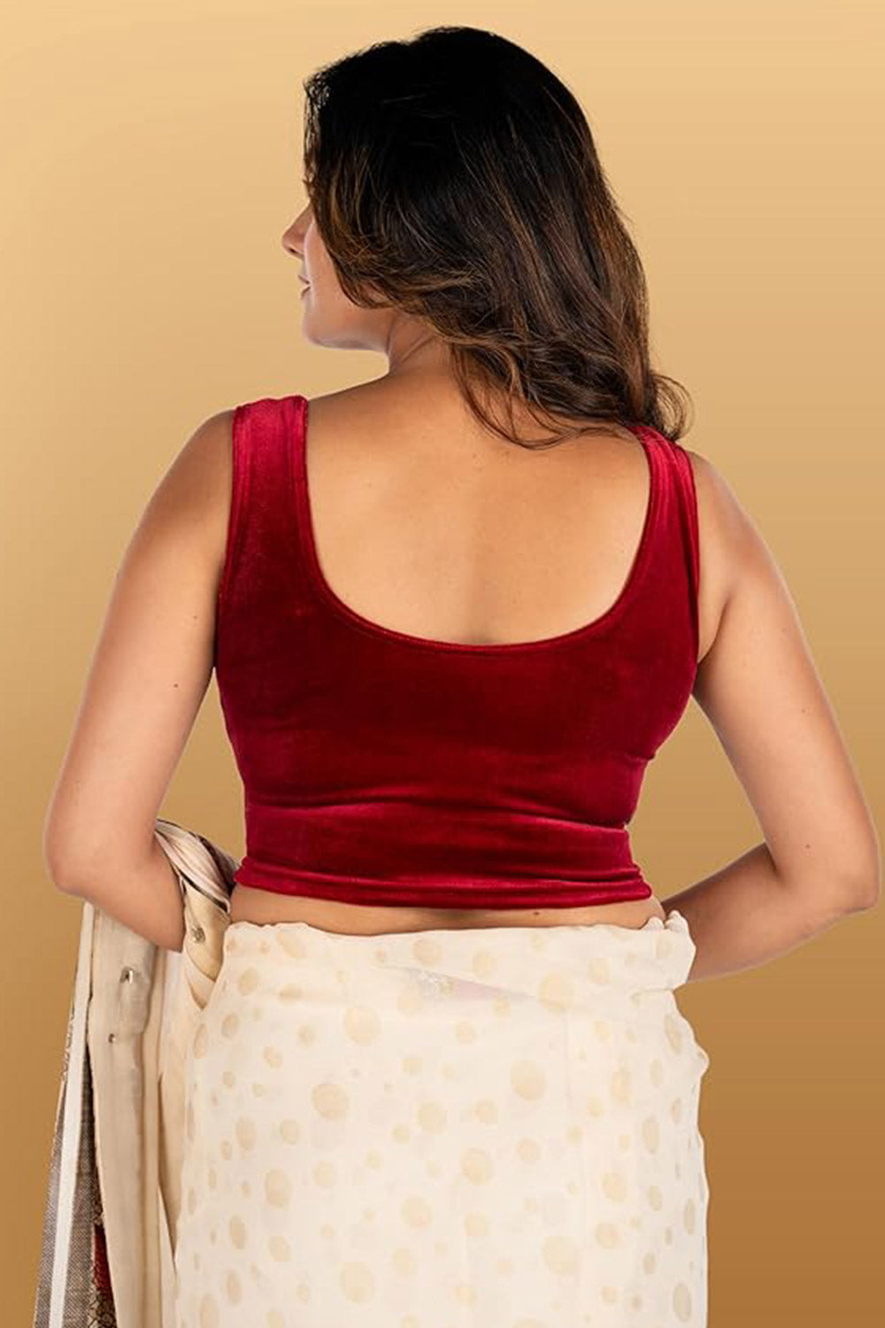 Women's Velvet Stretchable Sleeveless Princess Cut Readymade Saree Blouse – Premium Party Wear Ethnic Blouse - 1940V