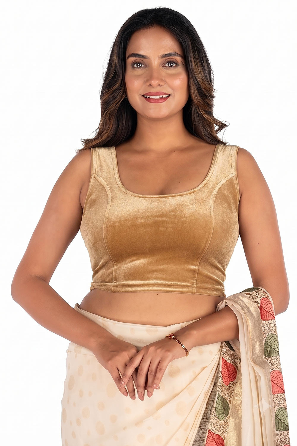 Women's Velvet Stretchable Sleeveless Princess Cut Readymade Saree Blouse – Premium Party Wear Ethnic Blouse - 1940V