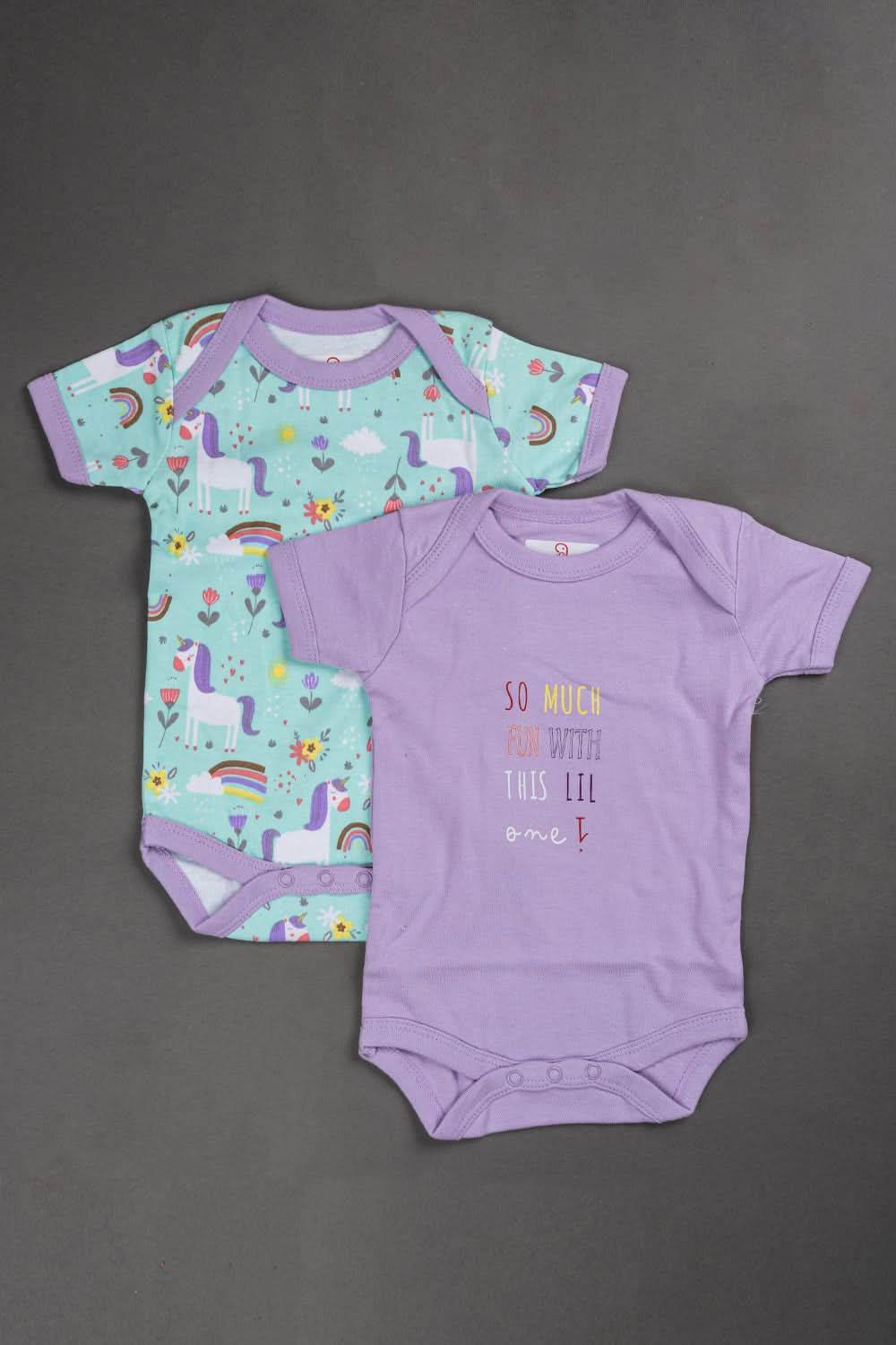 Oh Baby Cotton Interlock Knit Animal Print Halfsleeve Onesies Pack Of - 2 - Lilac & Assorted - S205 - Naidu Hall Family Store