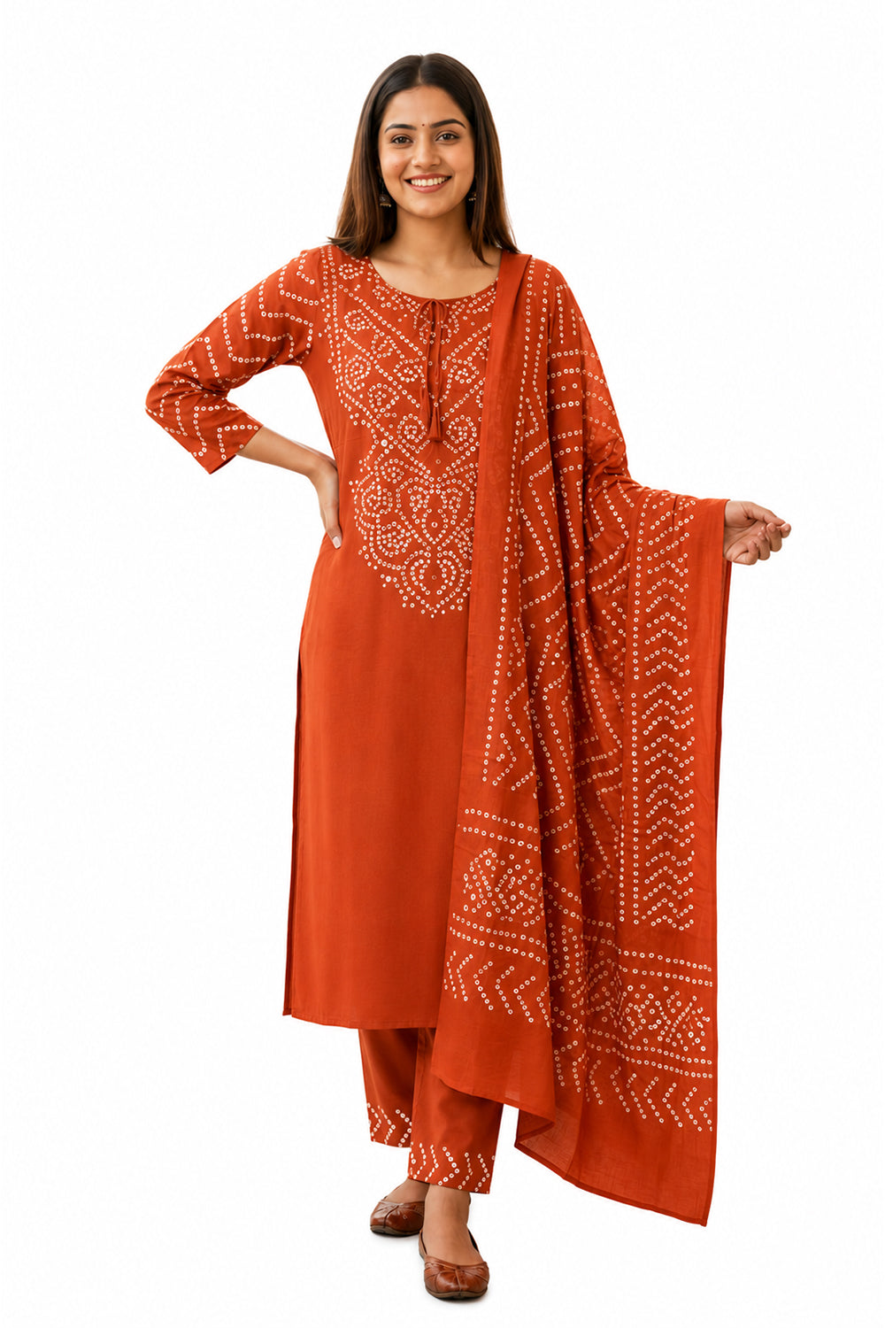 Women’s Cotton Blend Printed Chudidar | Round Neck Below Knee Kurta with 3/4 Sleeves | Regular Fit Daily Office & Casual Ethnic Wear for Women - 1954