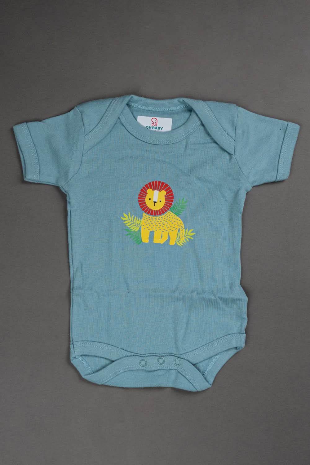 Oh Baby Cotton Interlock Knit Animal Print Halfsleeve Onesies Pack Of - 2 - Blue & Assorted - S202 - Naidu Hall Family Store