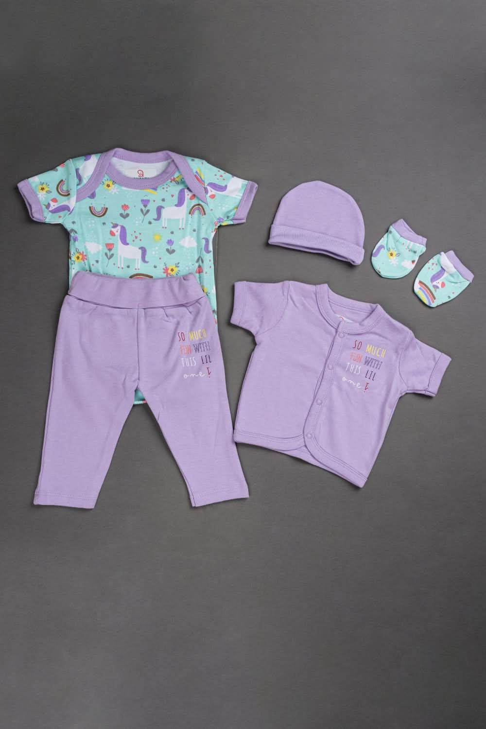 Oh Baby Cotton Interlock Knit Animal Print Infant Gift Set- Lilac - S205 - Naidu Hall Family Store