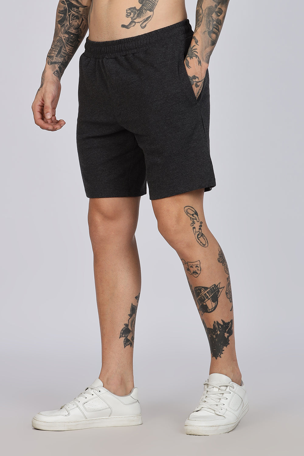 Enhance Men’s Cotton Blend Shorts | Comfortable Dailywear & Sleepwear with Pockets - Black - SN01