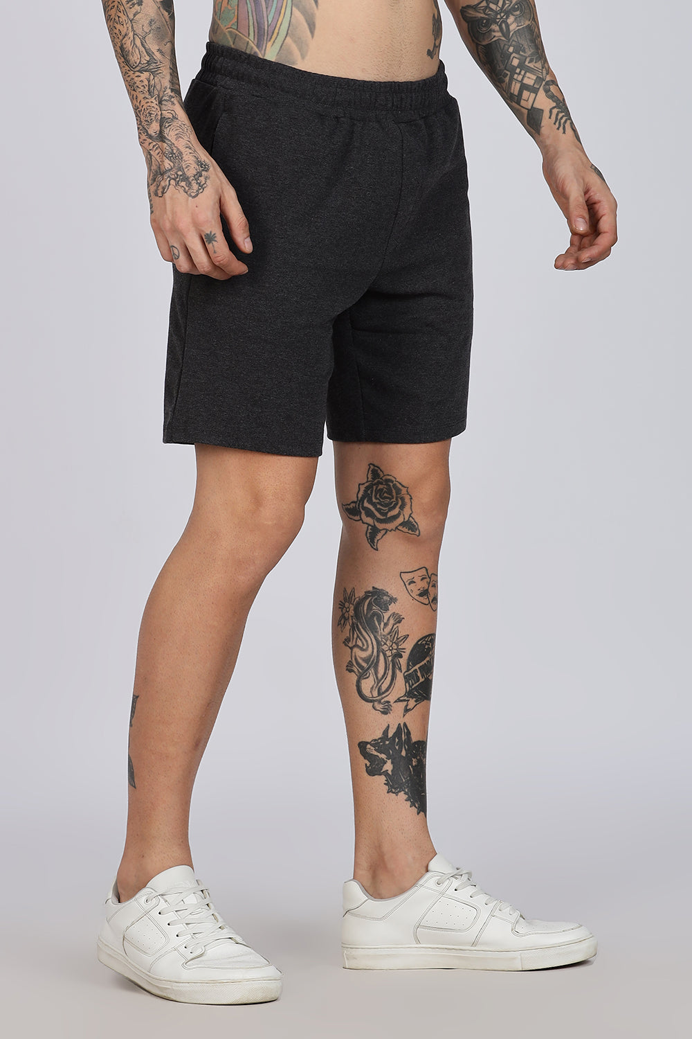 Enhance Men’s Cotton Blend Shorts | Comfortable Dailywear & Sleepwear with Pockets - Black - SN01