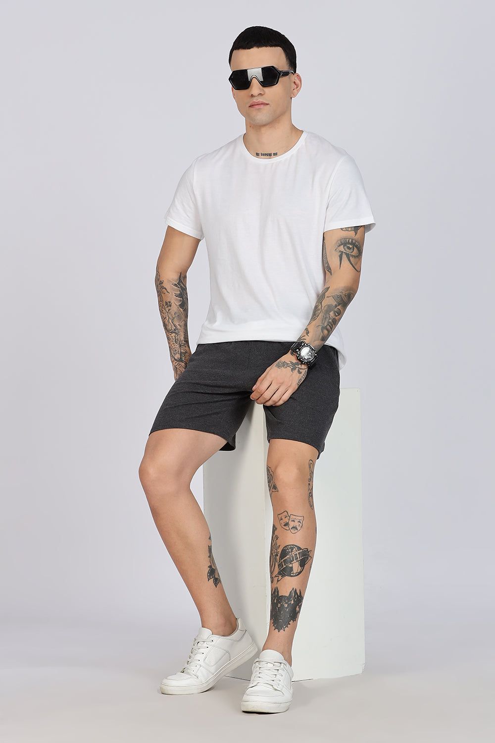 Enhance Men’s Cotton Blend Shorts | Comfortable Dailywear & Sleepwear with Pockets - Black - SN01
