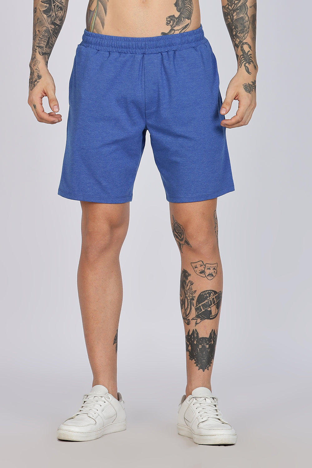 Enhance Men’s Cotton Blend Shorts | Comfortable Dailywear & Sleepwear with Pockets - Blue - SN01