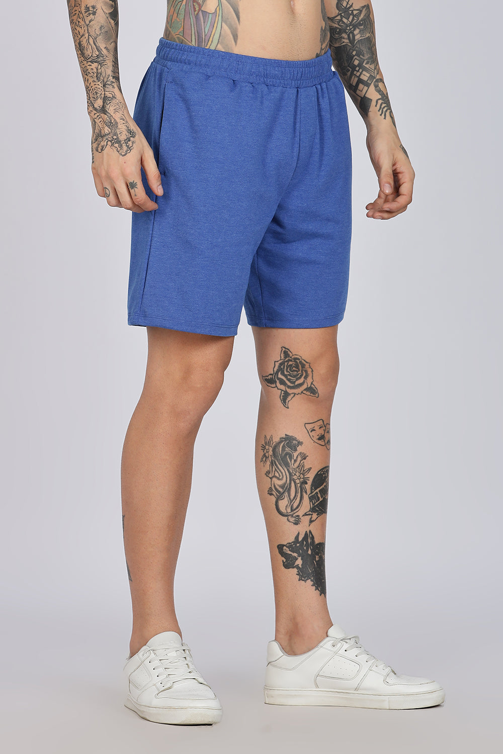 Enhance Men’s Cotton Blend Shorts | Comfortable Dailywear & Sleepwear with Pockets - Blue - SN01