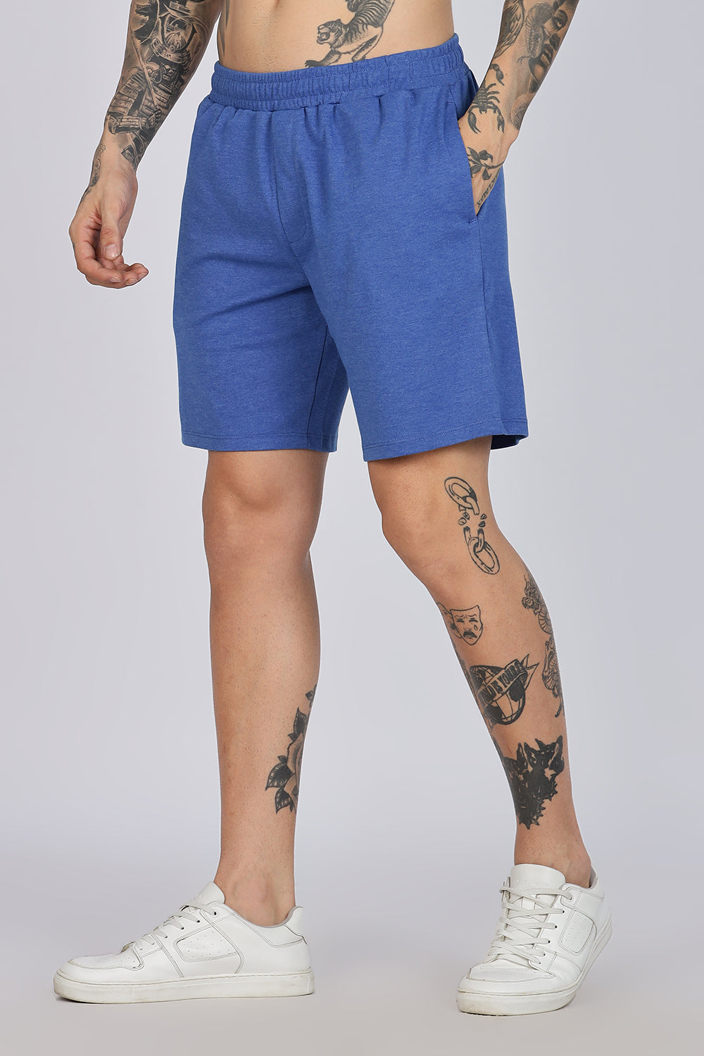 Enhance Men’s Cotton Blend Shorts | Comfortable Dailywear & Sleepwear with Pockets - Blue - SN01