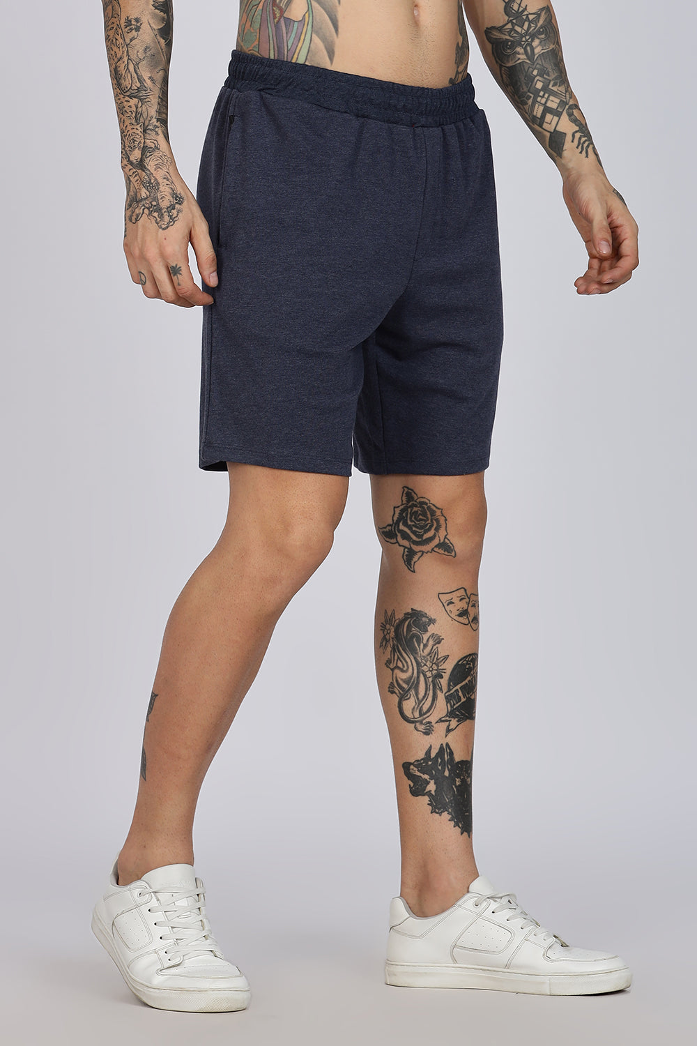 Enhance Men’s Cotton Blend Shorts | Comfortable Dailywear & Sleepwear with Pockets - Navy - SN01