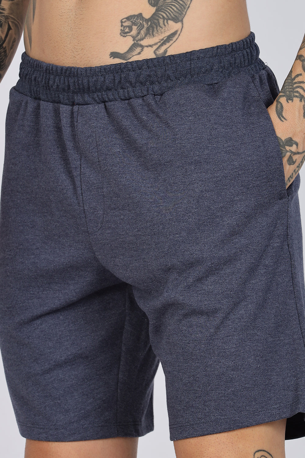 Enhance Men’s Cotton Blend Shorts | Comfortable Dailywear & Sleepwear with Pockets - Navy - SN01