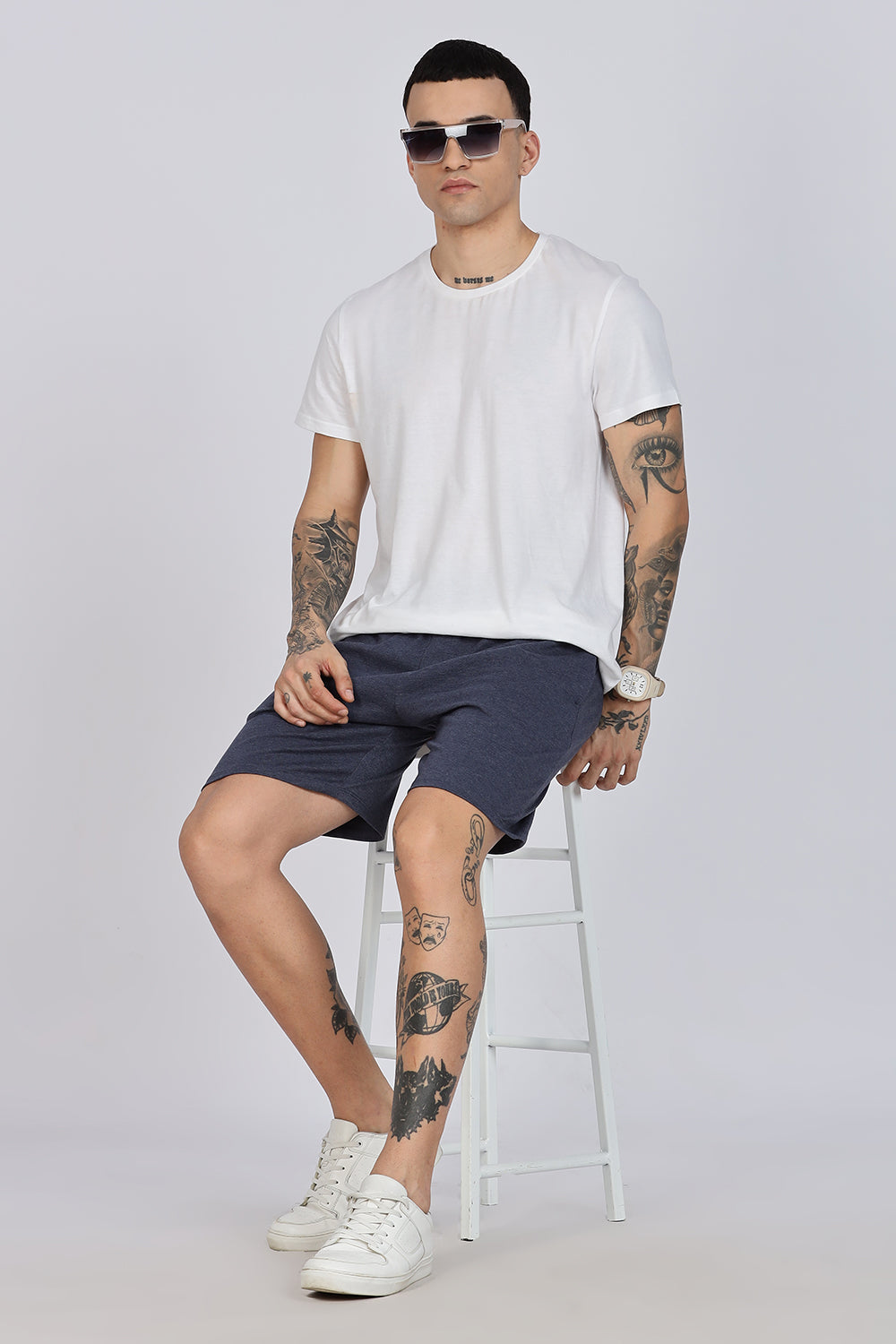 Enhance Men’s Cotton Blend Shorts | Comfortable Dailywear & Sleepwear with Pockets - Navy - SN01