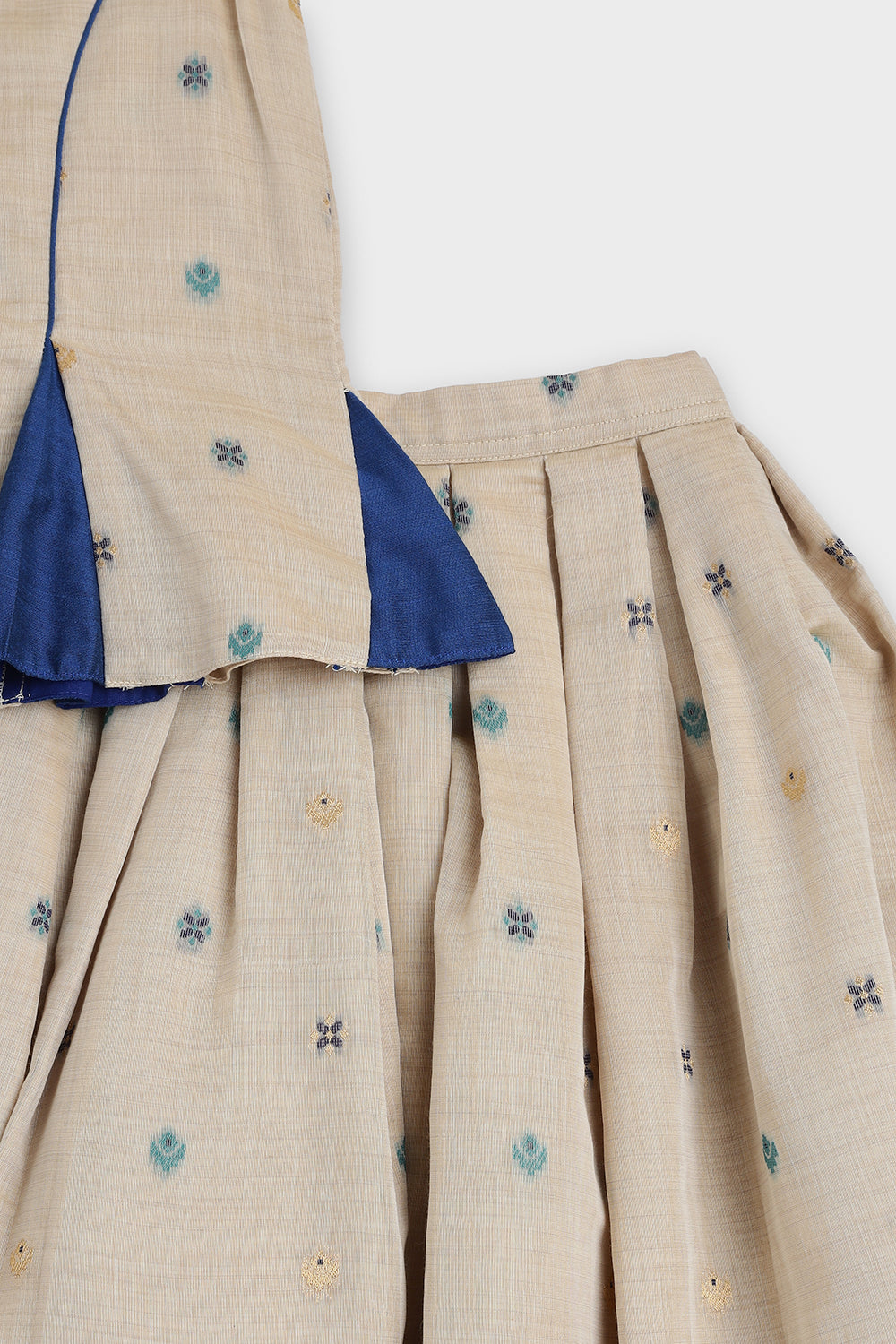Chittythalli Girls Pavadai Set Traditional Wear | Chanderi Cotton Pavadai Set | Peplum Top with Contrast Piping & Gored Panels | Jamdhani Bordered Pleated Skirt | Woven Ethnic Dress for Girls - PS98