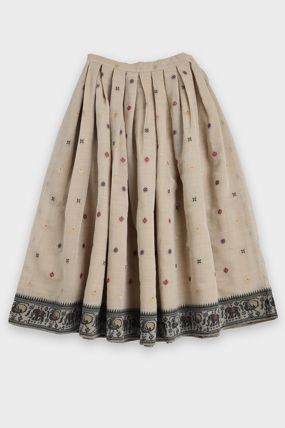 Chittythalli Girls Pavadai Set Traditional Wear | Chanderi Cotton Pavadai Set | Peplum Top with Contrast Piping & Gored Panels | Jamdhani Bordered Pleated Skirt | Woven Ethnic Dress for Girls - PS98