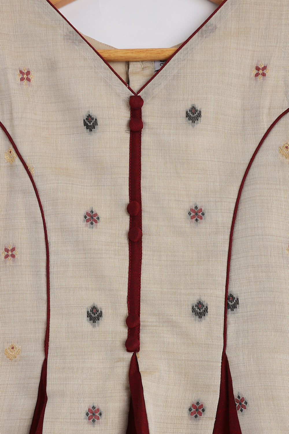 Chittythalli Girls Pavadai Set Traditional Wear | Chanderi Cotton Pavadai Set | Peplum Top with Contrast Piping & Gored Panels | Jamdhani Bordered Pleated Skirt | Woven Ethnic Dress for Girls - PS98