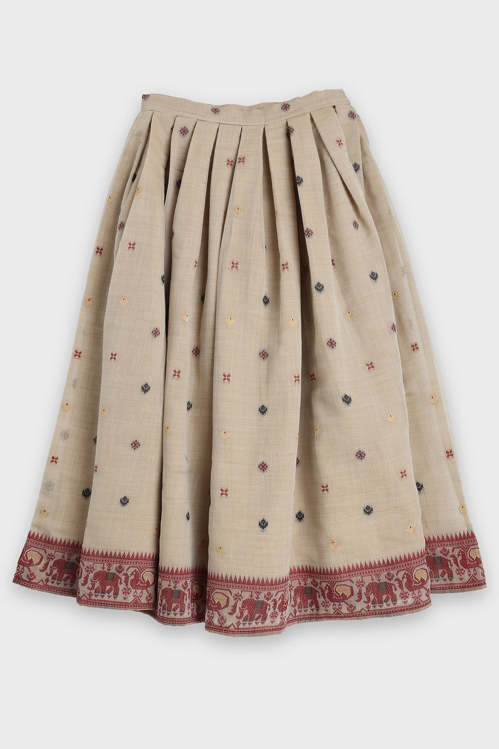 Chittythalli Girls Pavadai Set Traditional Wear | Chanderi Cotton Pavadai Set | Peplum Top with Contrast Piping & Gored Panels | Jamdhani Bordered Pleated Skirt | Woven Ethnic Dress for Girls - PS98