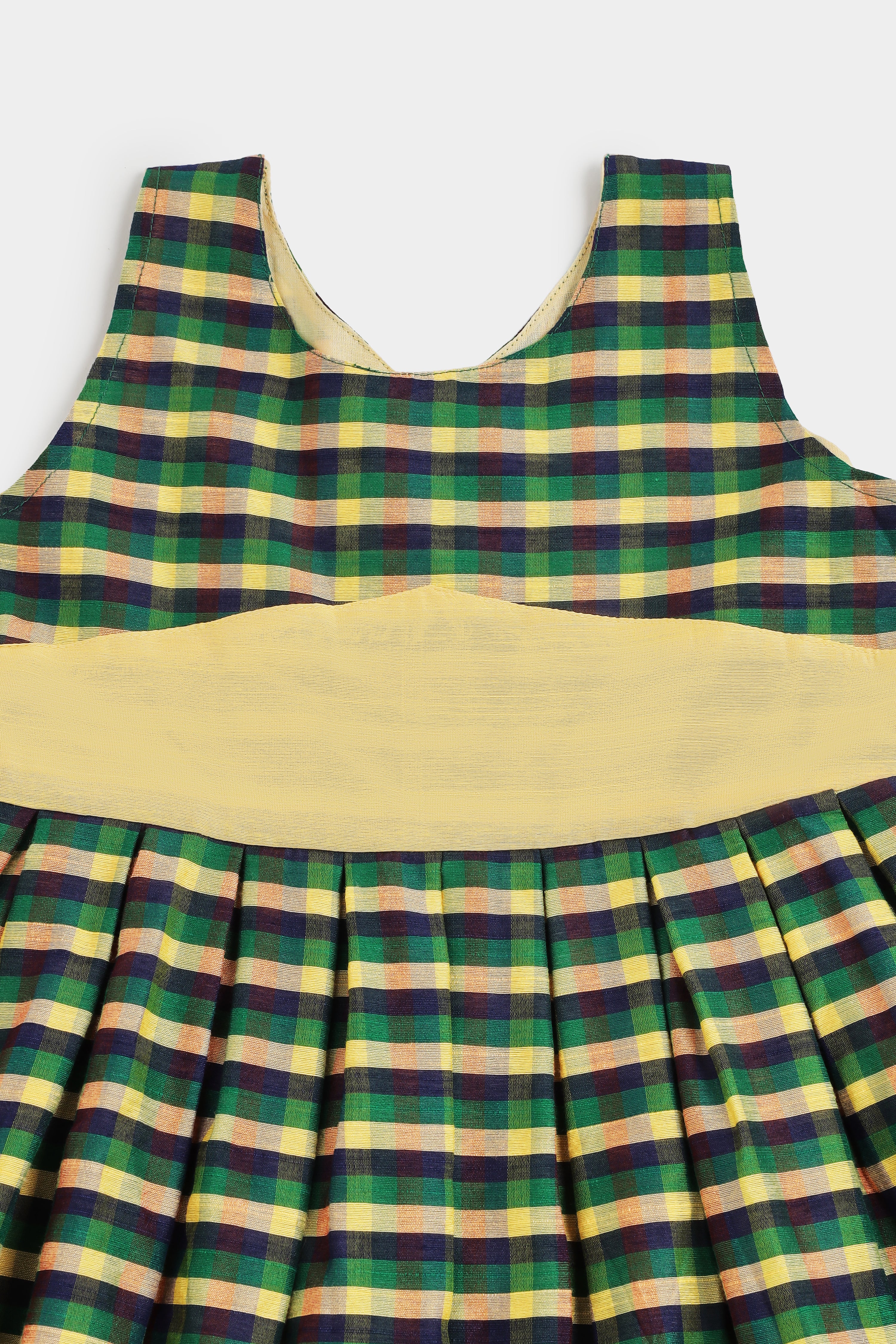 Chittythalli Girls Cotton Slub Mini Checked Layered Frock – Traditional Ethnic Wear Dress for Toddlers | Regular Fit | Circular Neck | Back Button Opening | Summer Casual Dress - FR52